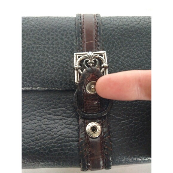 Brighton Leather Crossbody Wallet Tri Fold Black Brown small mini pockets clutch - Picture 4 of 16